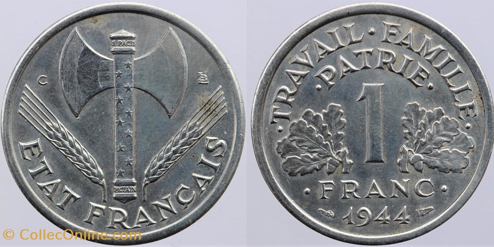 monnaies monde france f 223 bazor 1 fr 1944 c