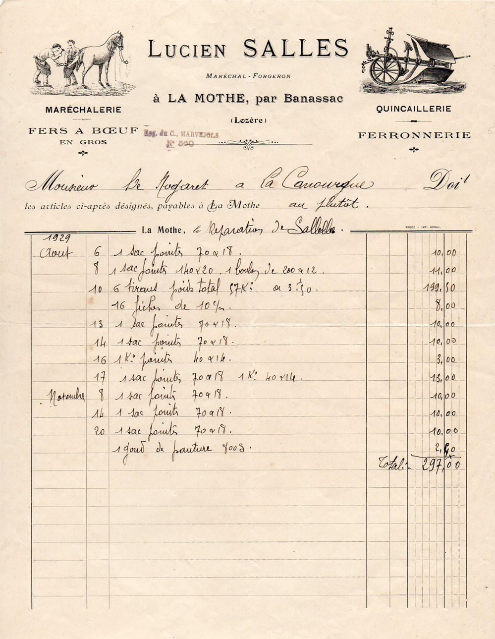 Salles Lucien (1929) documents anciens factures commerciaux salles lucien 1929