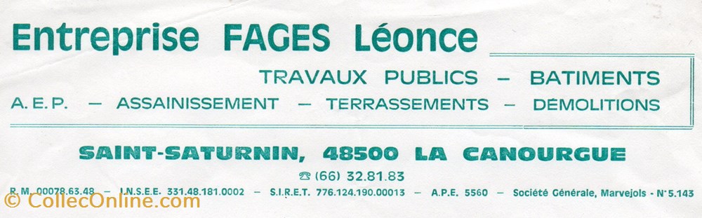 Fages Léonce (1983) documents anciens factures commerciaux fages leonce 1983