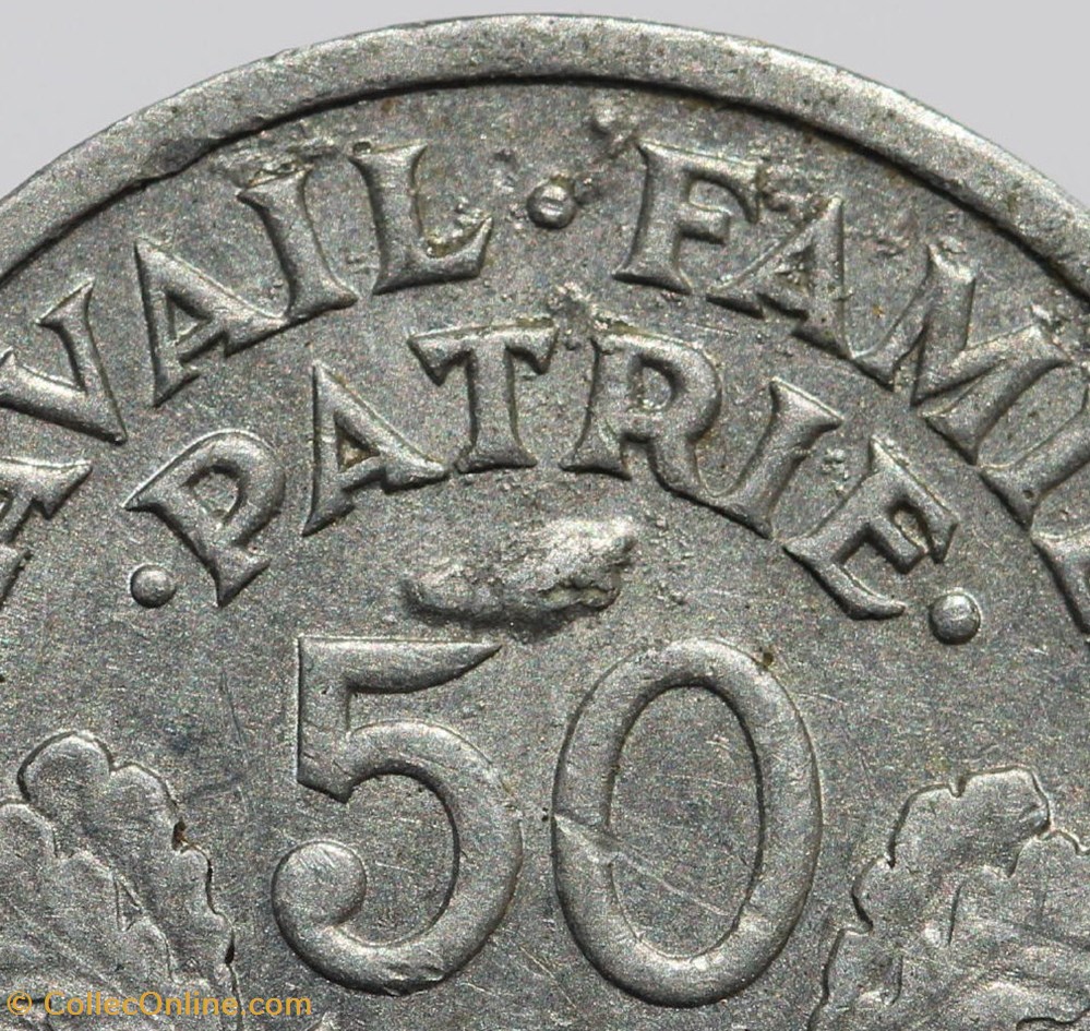 F-196 - Bazor - 50 c. - 1943 B défaut monnaies monde france f 196 bazor 50 c 1943 b defaut
