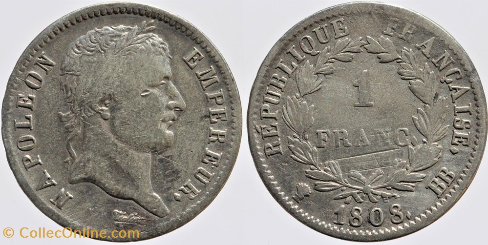 F-204 - Premier Empire - 1 franc - 1808 Strasbourg monnaies monde france f 204 premier empire 1 franc 1808 strasbourg