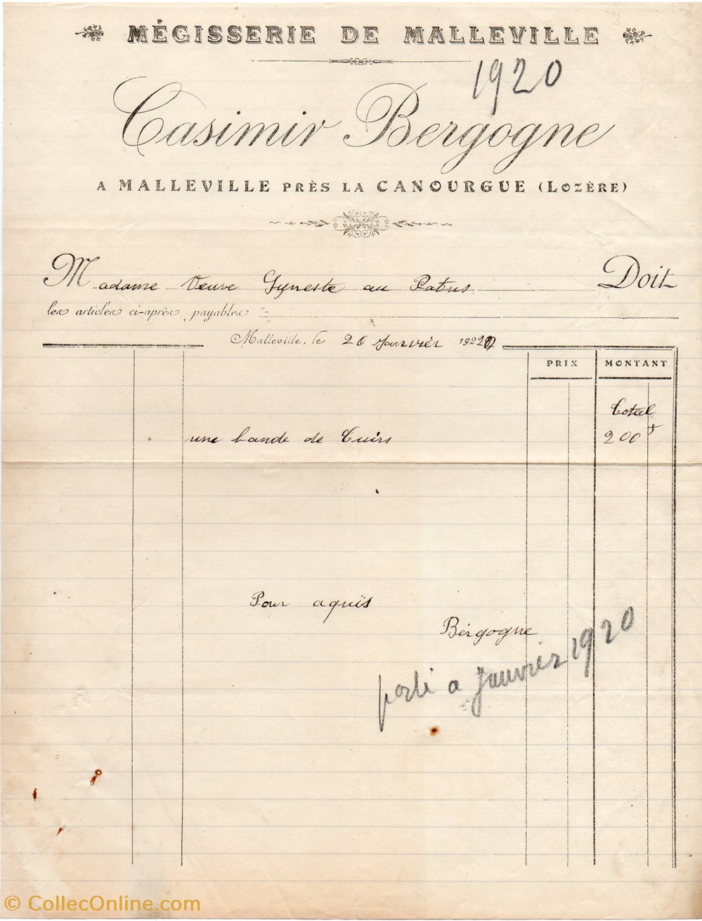 documents anciens factures commerciaux bergogne casimir 1920