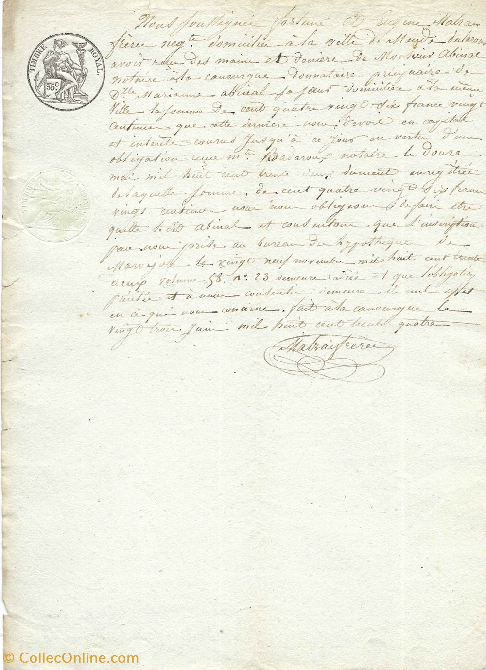 1834 - Reçu documents anciens autres 1834 recu