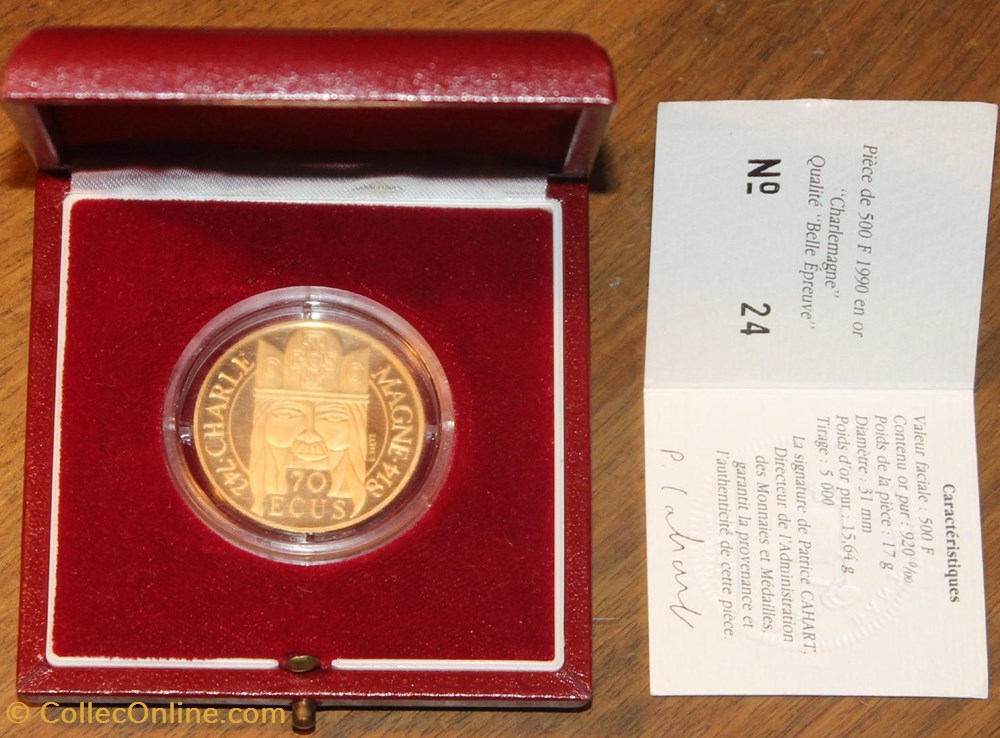 1990 - 70 écus/500 franc or B.E. monnaies monde france 1990 70 ecus 500 franc or b e