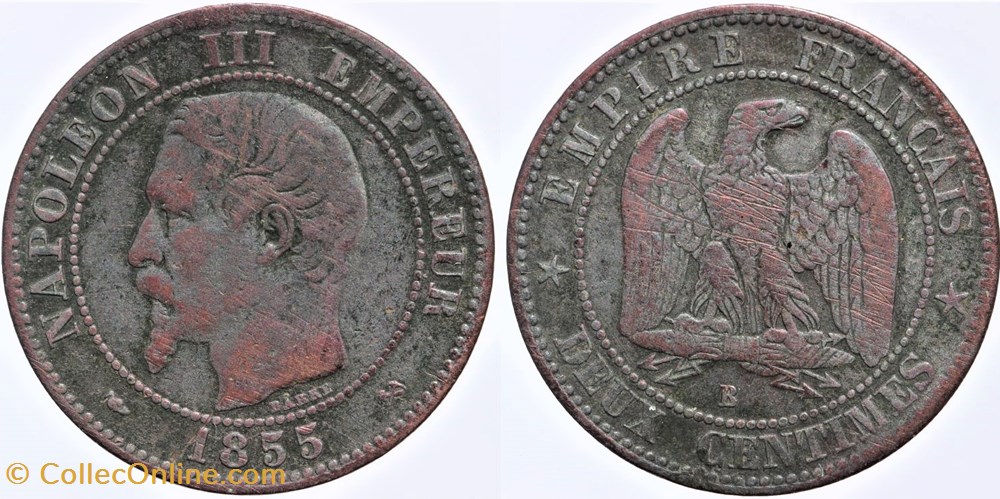 F-107 - Second Empire - 2 centimes - 1855 B chien monnaies monde france f 107 second empire 2 centimes 1855 b chien