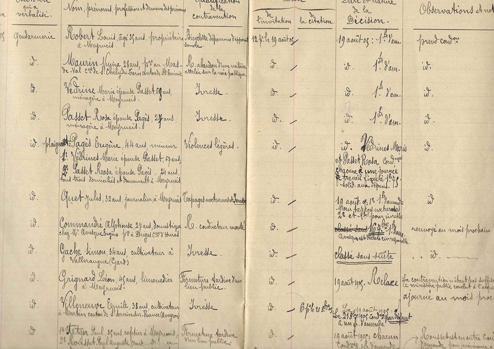 Cahier des procès verbaux simple police de Meyrueis, Lozère documents anciens historiques cahier des proces verbaux simple police de meyrueis lozere