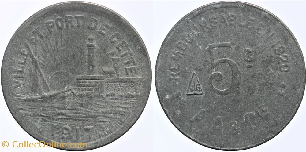 34 - Sète - 5 centimes monnaies monde france 34 sete 5 centimes