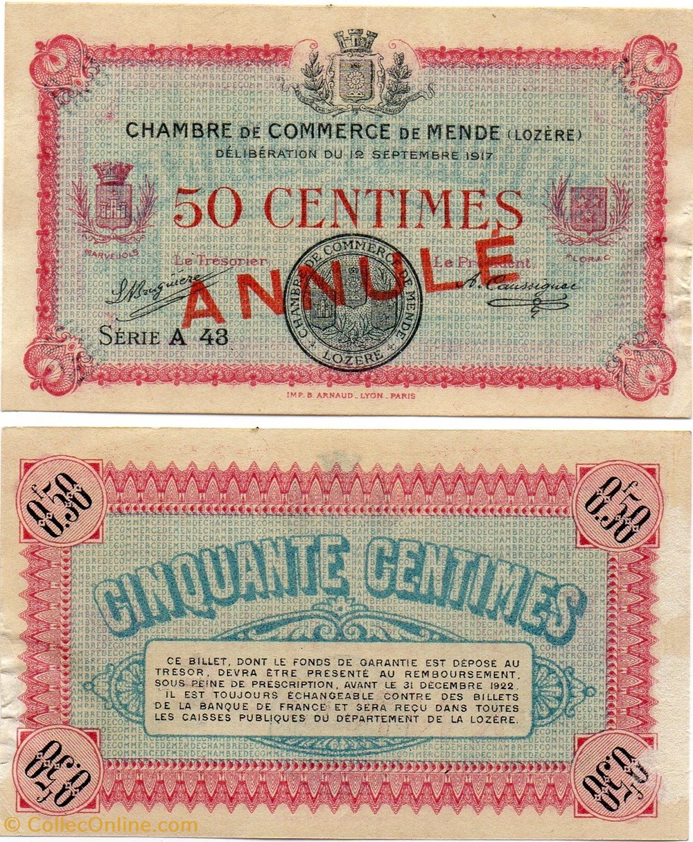 50 cent. C.C.M. - Série A43 annulé billets europe france 50 cent c c m serie a43 annule