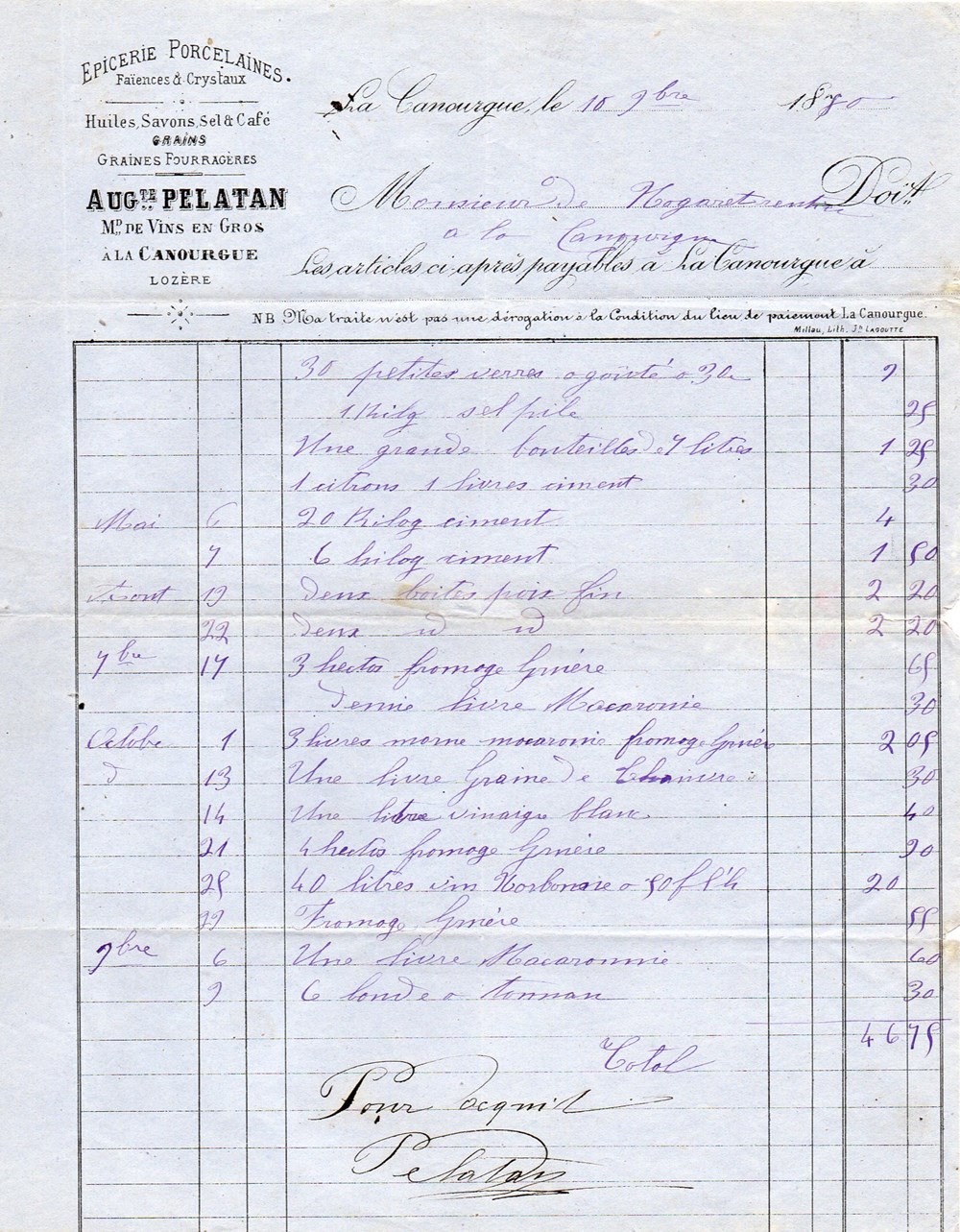 Pelatan Auguste (1870) documents anciens factures commerciaux pelatan auguste 1870