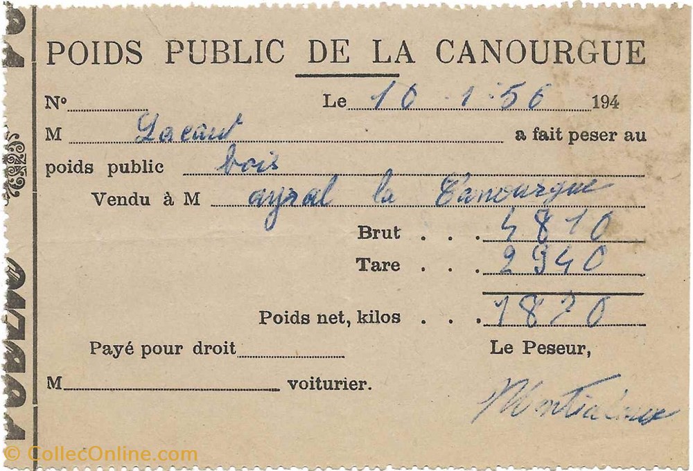 1950 - Poids public de la Canourgue documents anciens autres 1950 poids public de la canourgue