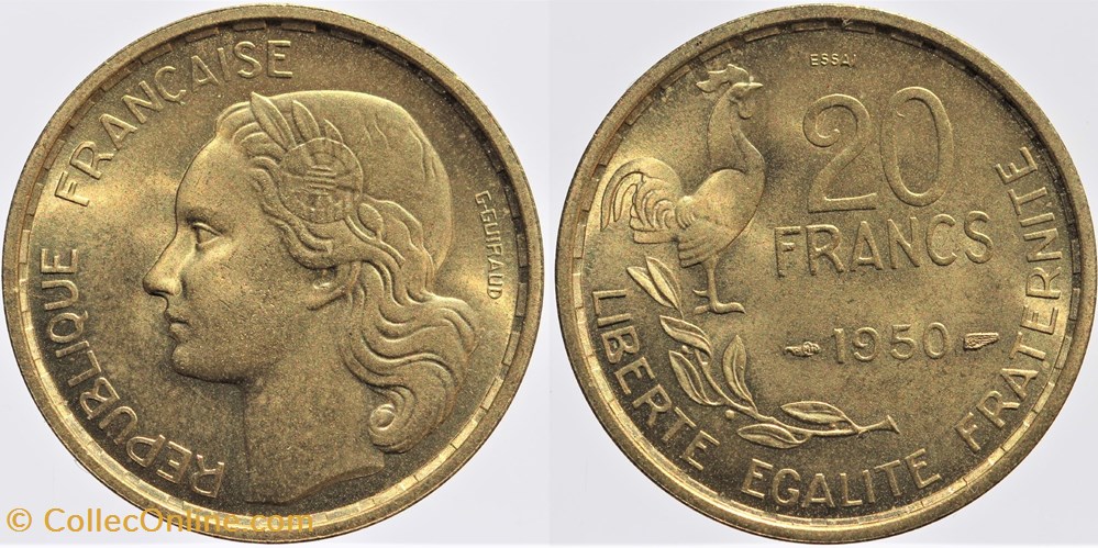 F-402 - Guiraud - 20 fr. - 1950 essai monnaies monde france f 402 guiraud 20 fr 1950 essai