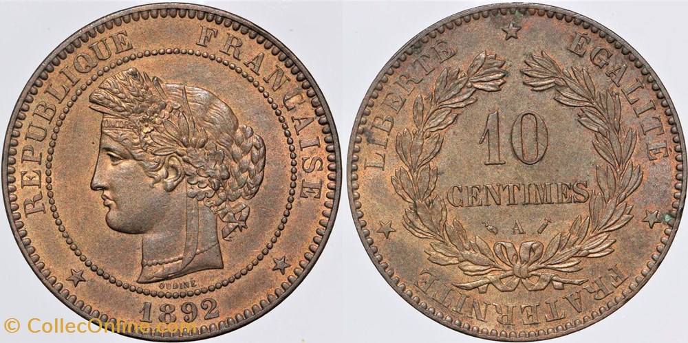 F-135 - Troisième République - Cérès - 10 c. - 1892 A monnaies monde france f 135 troisieme republique ceres 10 c 1892 a