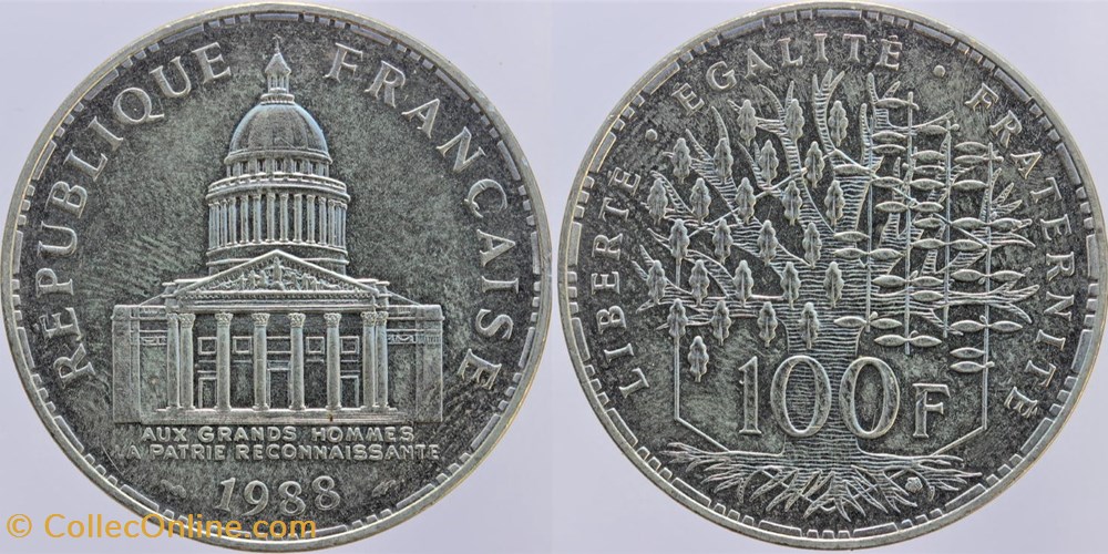 F-451 - Panthéon - 100 fr. - 1988 monnaies monde france f 451 pantheon 100 fr 1988