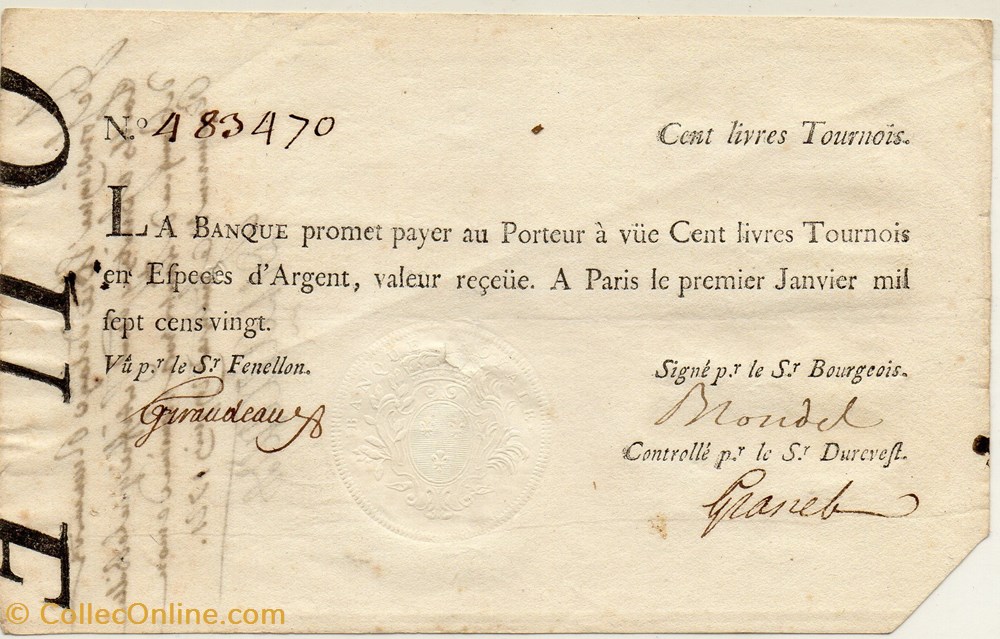 billets europe france banque royale 100 livres tournois