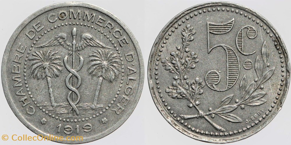 Algérie - Alger - C.C. - 5 centimes - 1919 monnaies colonies francaises algerie alger c c 5 centimes 1919