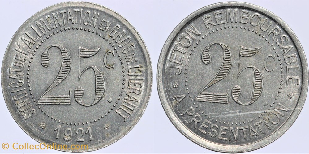 34 - Herault - S.A. - 25 centimes 1921 monnaies monde france 34 herault s a 25 centimes 1921