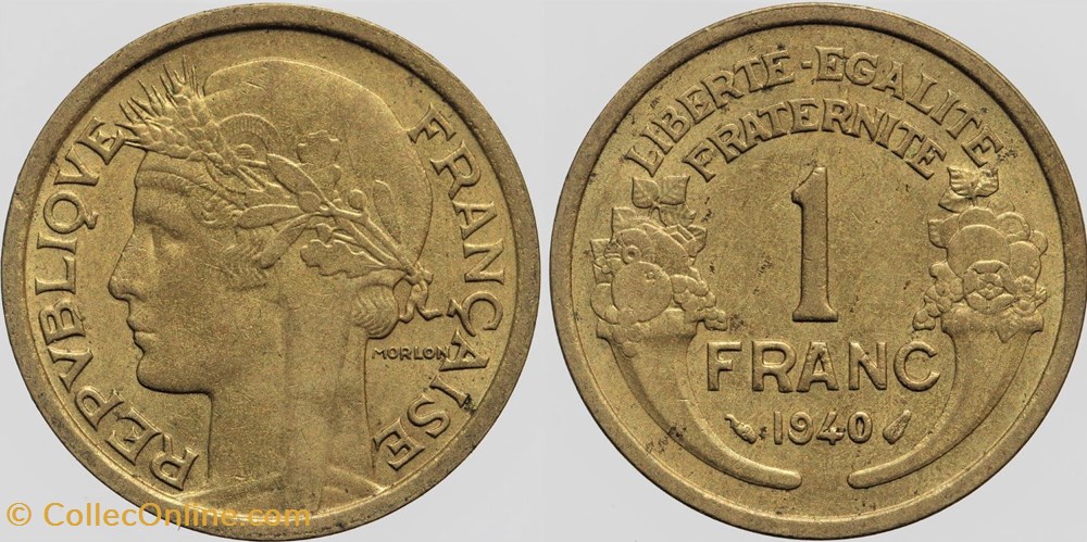 F-219 - Morlon - 1 fr. - 1940 monnaies monde france f 219 morlon 1 fr 1940