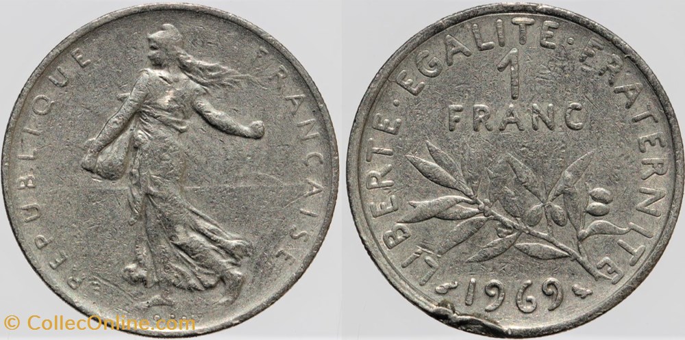 monnaies monde france f 226 roty 1 fr 1969 defaut