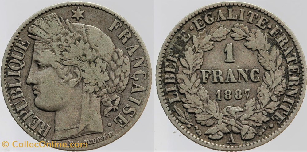 F-216 - Troisième République - Cérès - 1 f. - 1887 A monnaies monde france f 216 troisieme republique ceres 1 f 1887 a