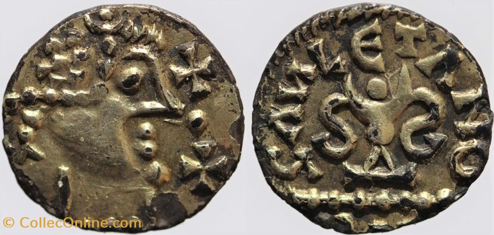 Banassac, série sigebertine à la tête et aux croix monnaies europe medievale royaumes francs banassac serie sigebertine a la tete et aux croix