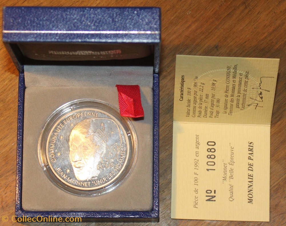 monnaies monde france 1992 15 ecus 100 franc argent b e
