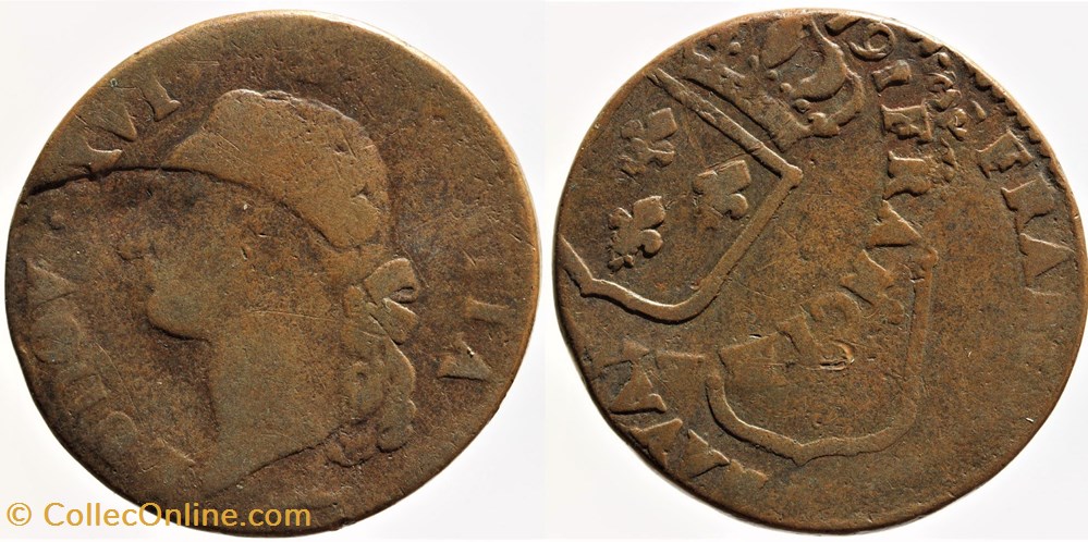 R-03 - Louis XVI - Sol - 1791, Pau monnaies europe medievale france royales r 03 louis xvi sol 1791 pau