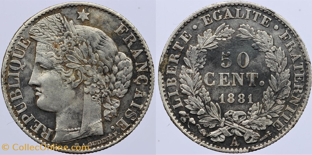 F-189 - Troisième République - Cérès - 50 c. - 1881 A monnaies monde france f 189 troisieme republique ceres 50 c 1881 a