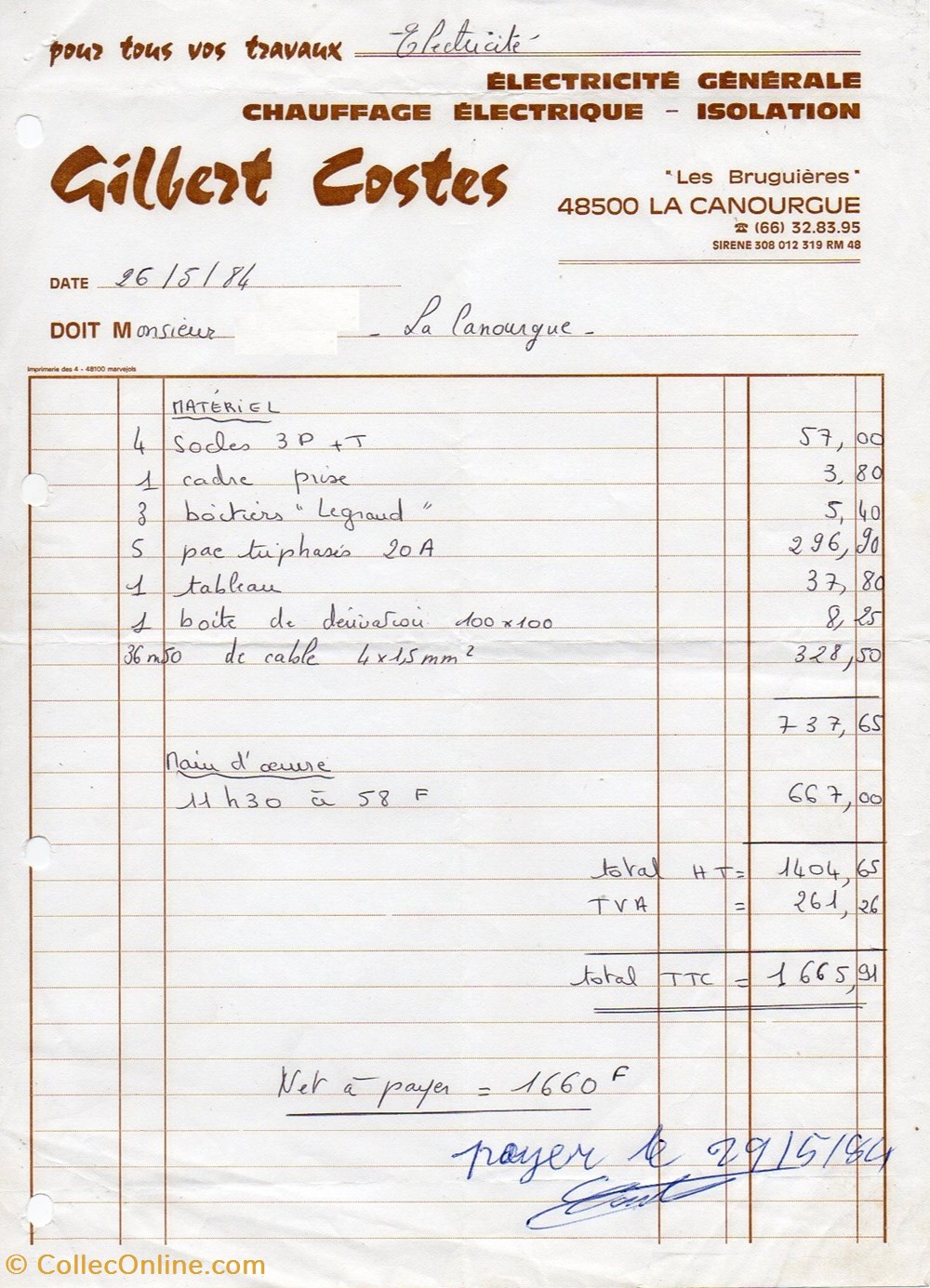 documents anciens factures commerciaux costes gilbert 1984