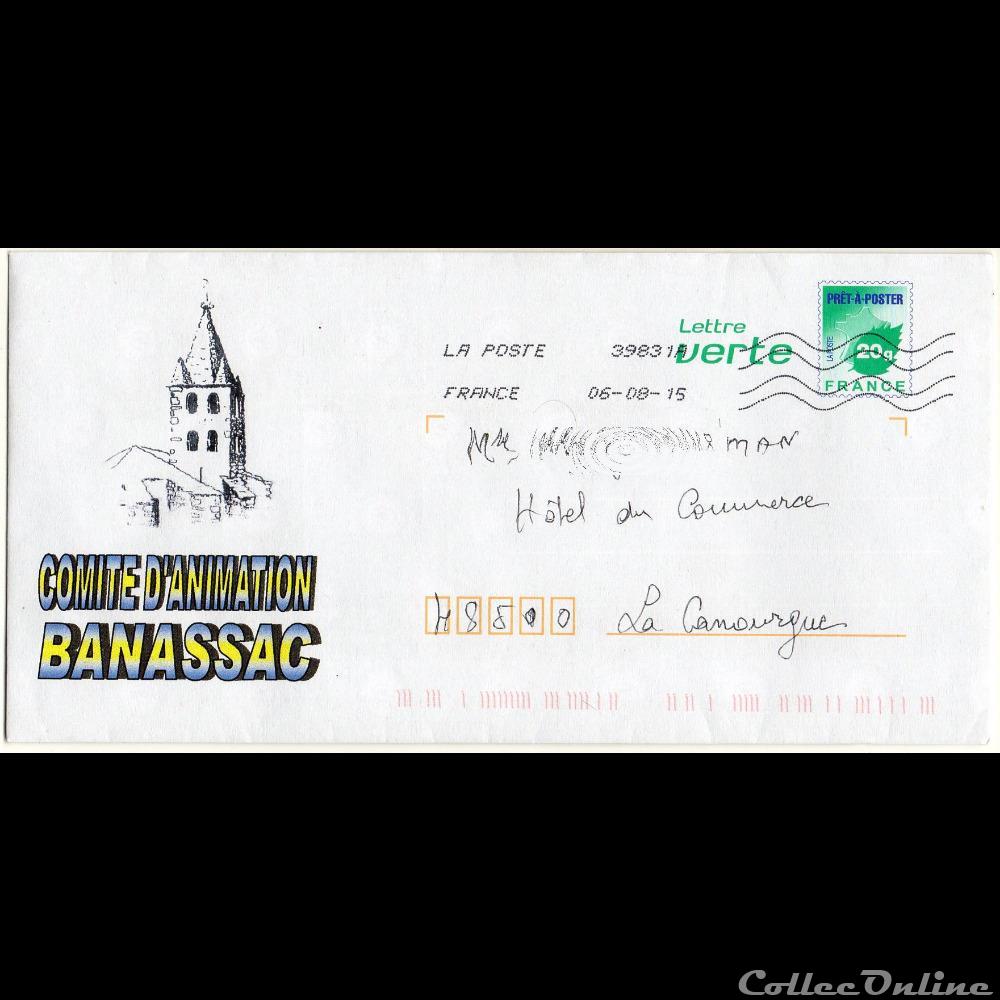 marque postale europe france 2015 enveloppe pre timbree banassac