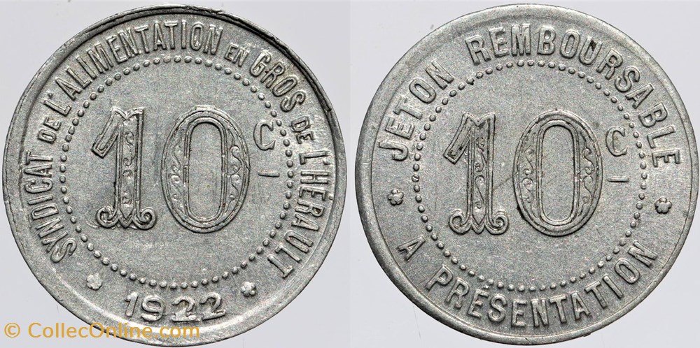 34 - Herault - S.A. - 10 centimes 1922 monnaies monde france 34 herault s a 10 centimes 1922