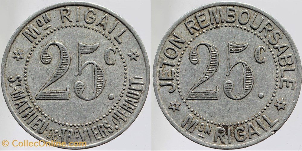 34 - St-Mathieu-de-Tréviers - 25 centimes monnaies monde france 34 st mathieu de treviers 25 centimes
