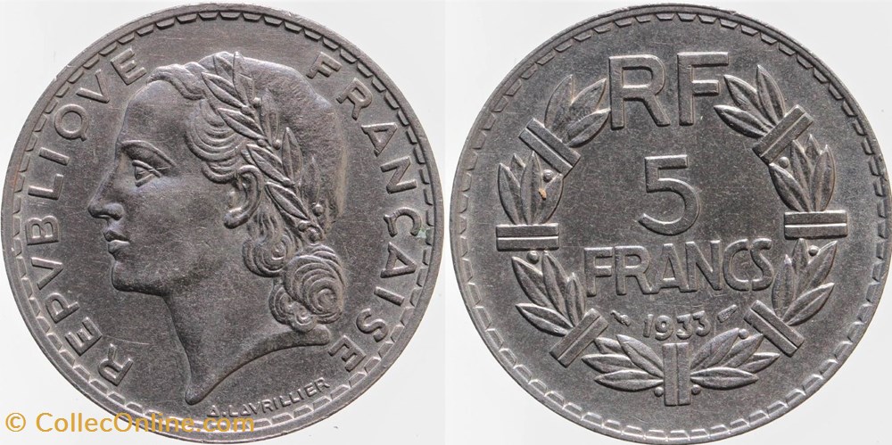 monnaies monde france f 336 lavrillier 5 frs nickel 1933
