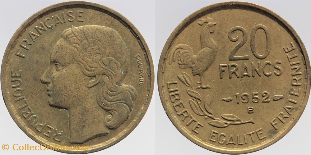 F-402 - Guiraud - 20 fr. - 1952 B monnaies monde france f 402 guiraud 20 fr 1952 b