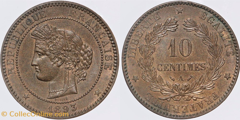 F-135 - Troisième République - Cérès - 10 c. - 1893 A monnaies monde france f 135 troisieme republique ceres 10 c 1893 a