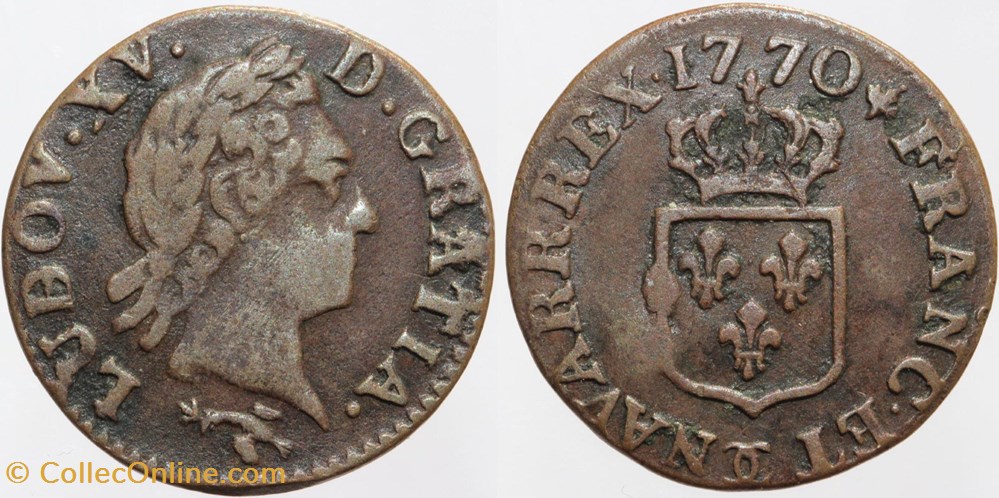 monnaies europe medievale france royales dy 1701 louis xv liard 1770 besancon