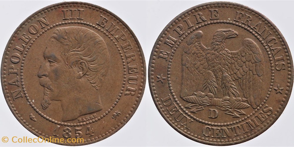 F-107 - Second Empire - 2 centimes - 1854 D monnaies monde france f 107 second empire 2 centimes 1854 d