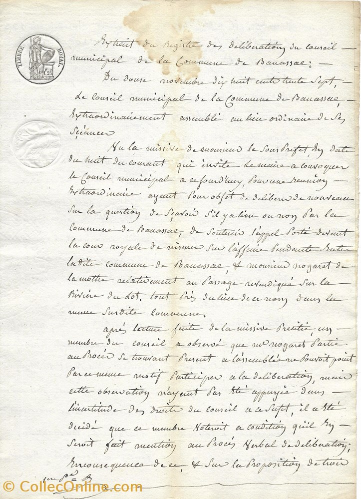 1837 - Conseil Municipal de Banassac documents anciens autres 1837 conseil municipal de banassac