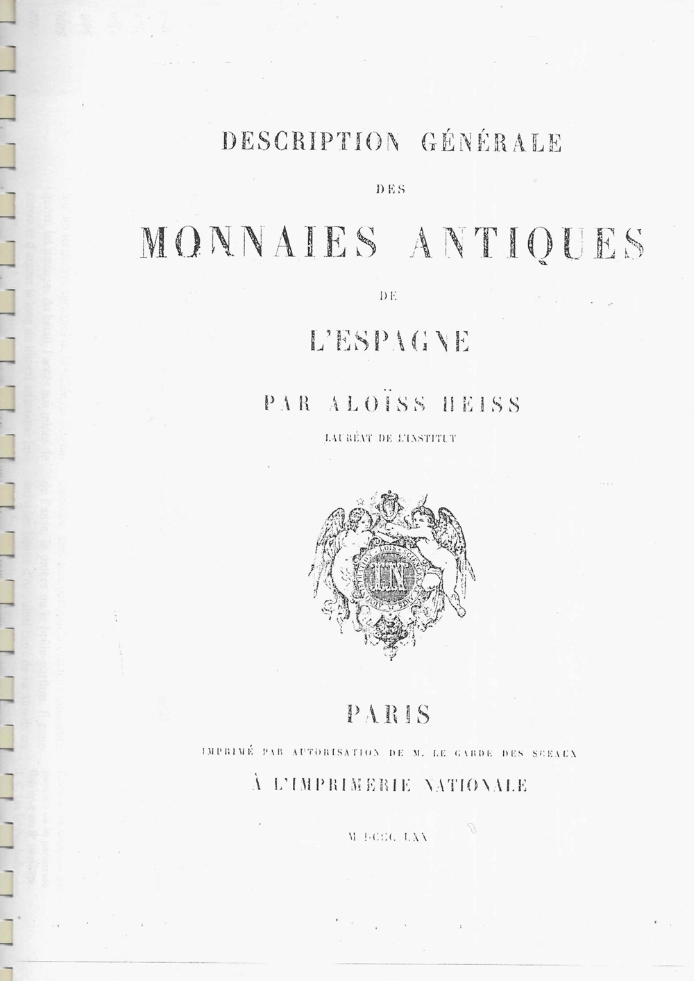 1865 - Description générale des monnaies antiques de l'Espagne livres ouvrages 1865 description generale des monnaies antiques de espagne