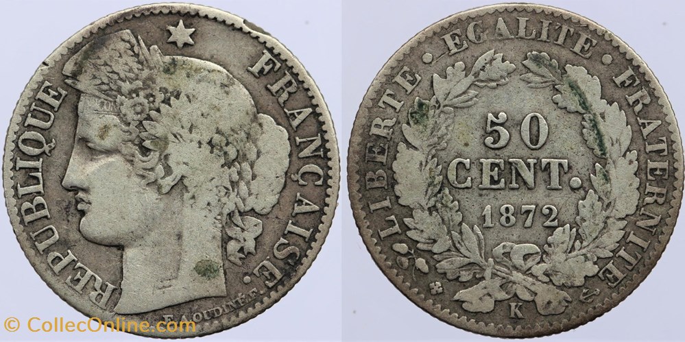 F-189 - Troisième République - Cérès - 50 c. - 1872 K monnaies monde france f 189 troisieme republique ceres 50 c 1872 k