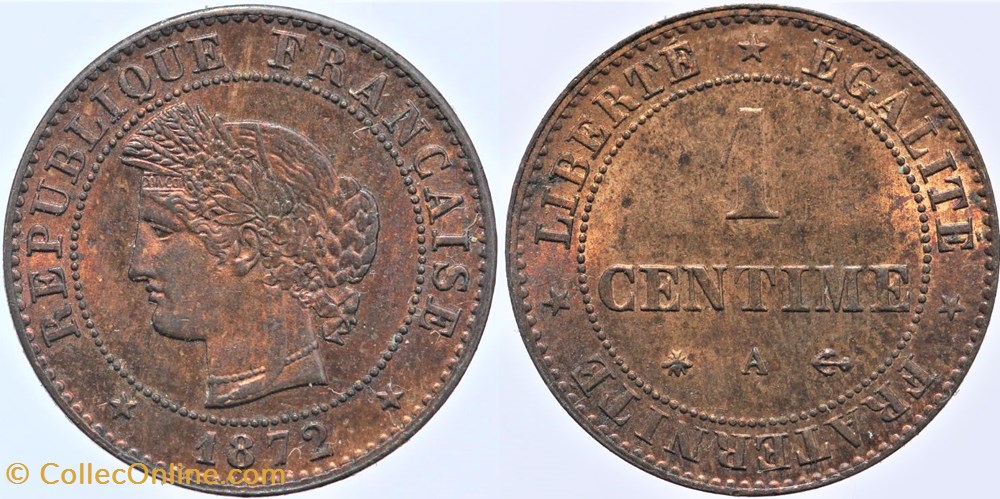 monnaies monde france f 104 troisieme republique ceres 1 c 1872 a