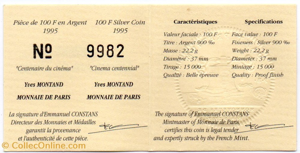 1995 - 100 franc argent B.E. monnaies monde france 1995 100 franc argent b e