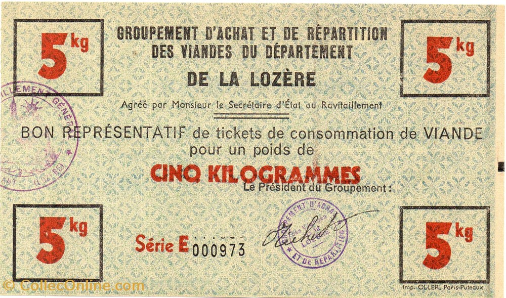 BON représentatif de 5 kg de viande billets europe france bon representatif de 5 kg de viande