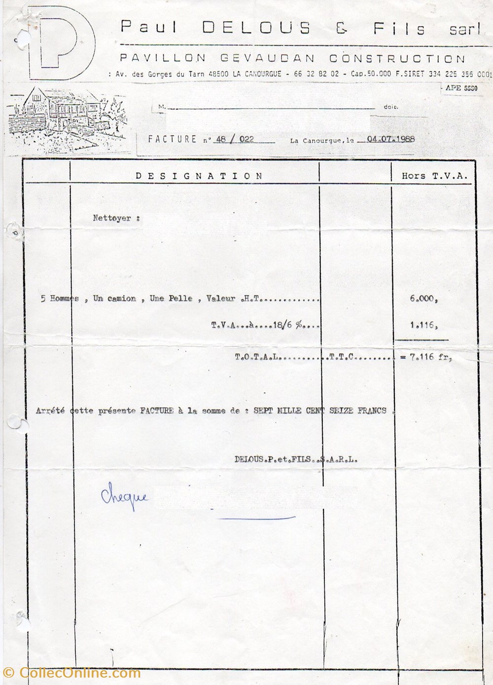 Delous Paul & Fils (1988) documents anciens factures commerciaux delous paul fils 1988