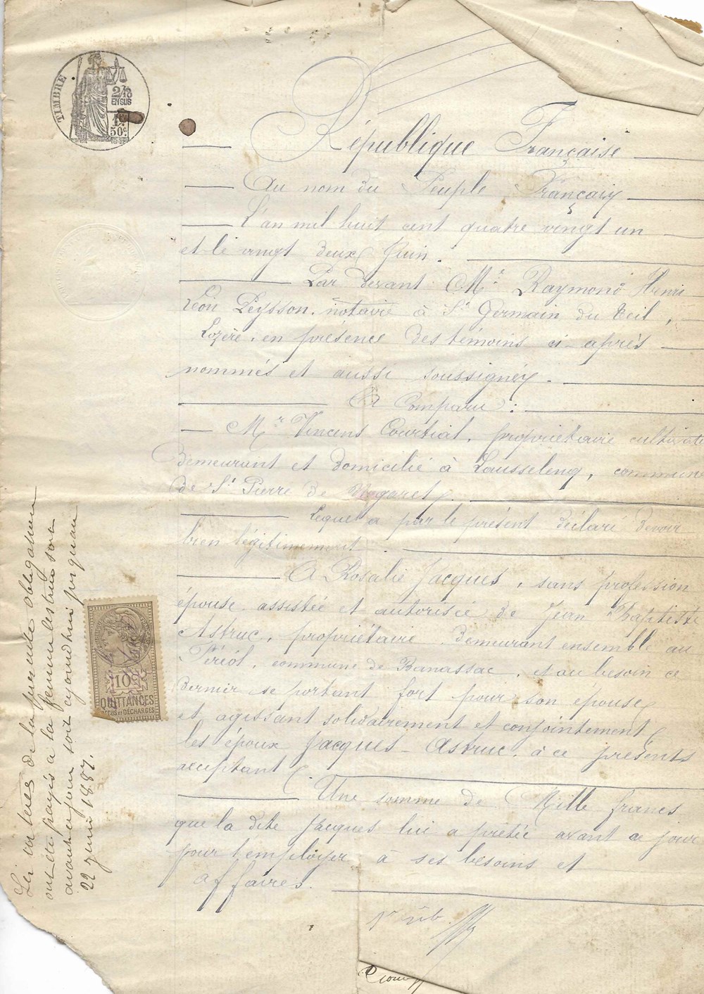 1881 - Remboursement d'un prêt documents anciens autres 1881 remboursement un pret