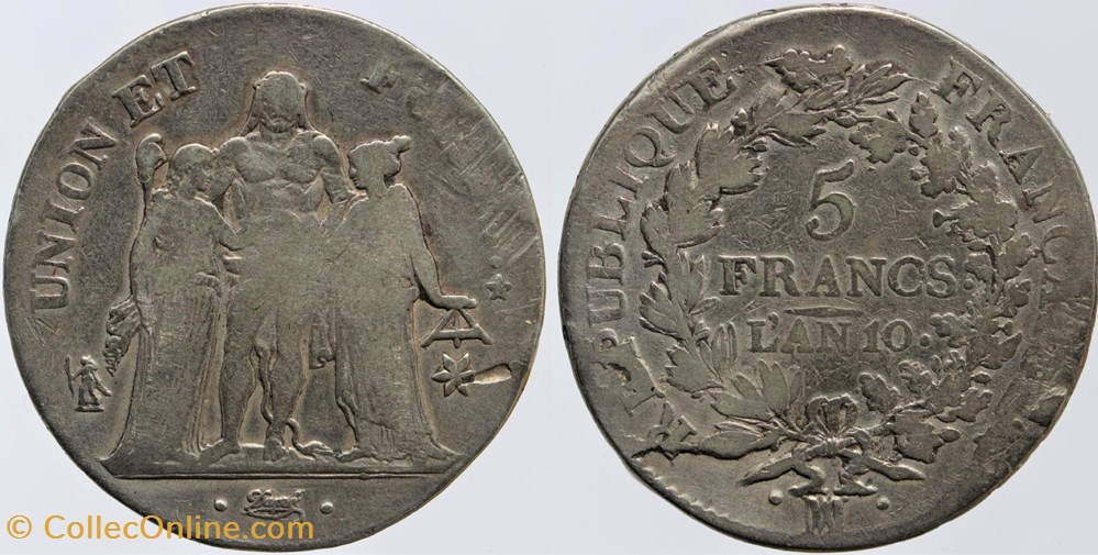 F-288 - Directoire - 5 francs - AN 10 Marseille monnaies monde france f 288 directoire 5 francs an 10 marseille