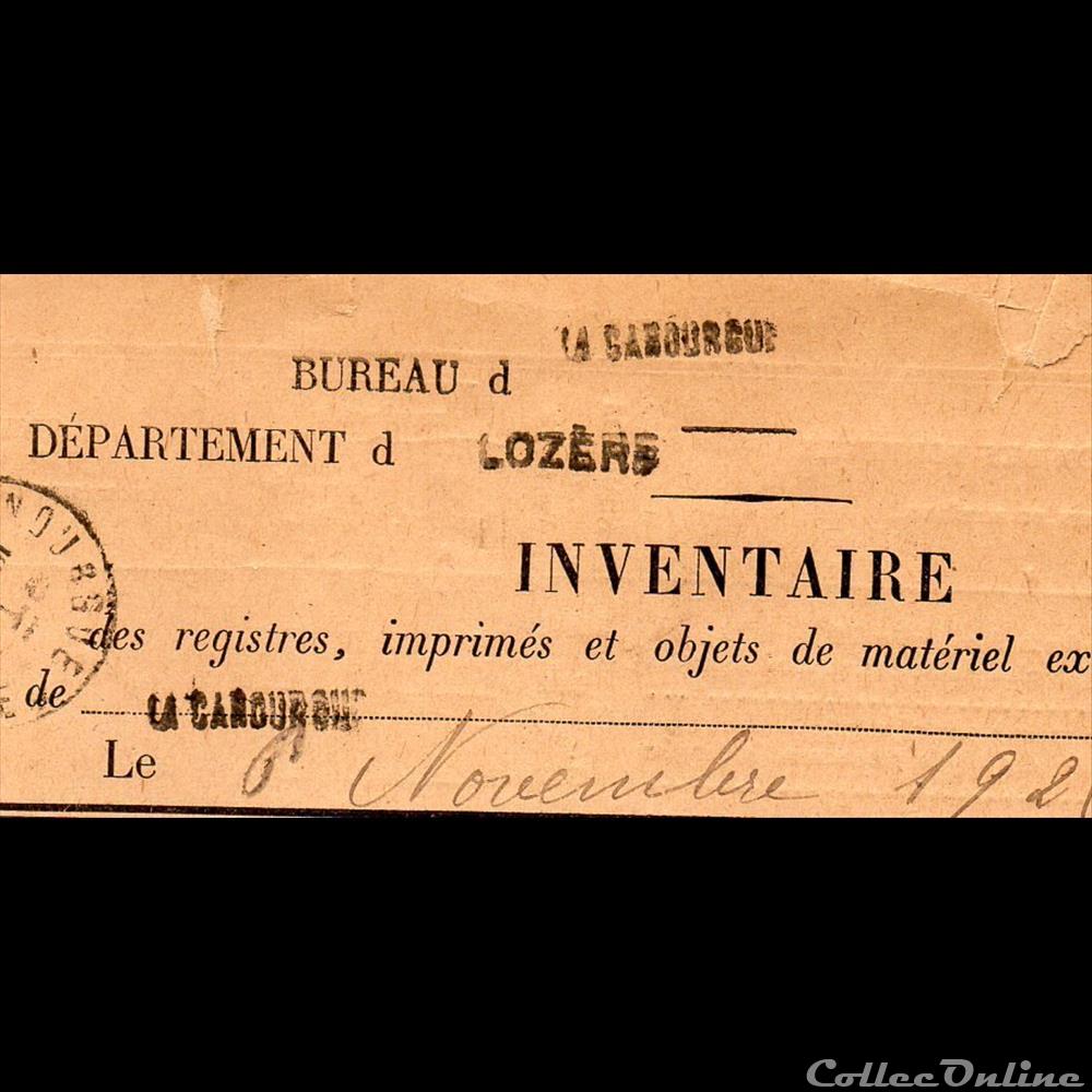 1925 - Inventaire, bureau de la Canourgue marque postale europe france 1925 inventaire bureau de la canourgue