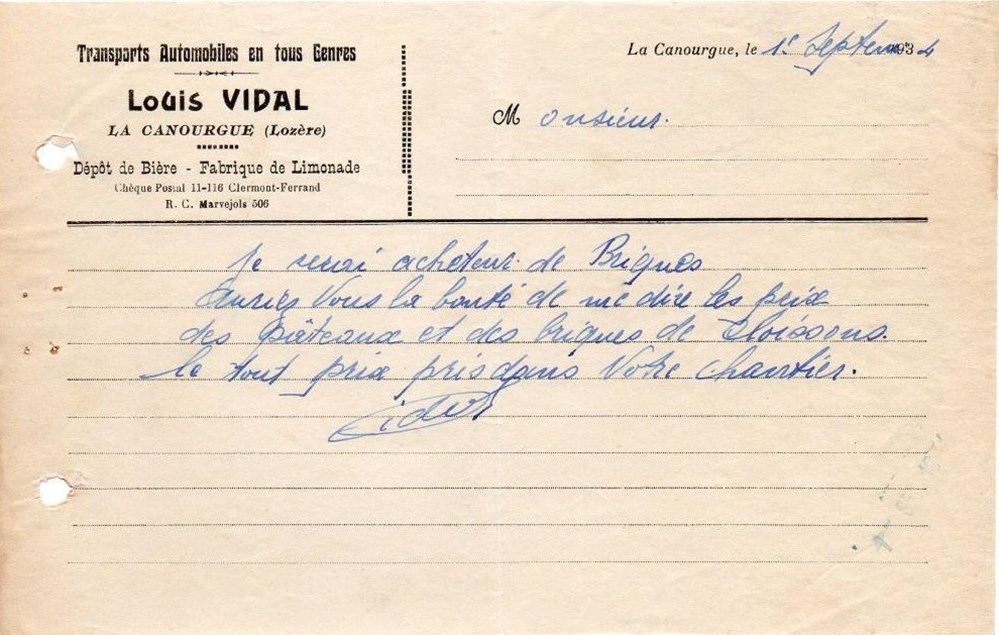 Vidal Louis (1934) documents anciens factures commerciaux vidal louis 1934