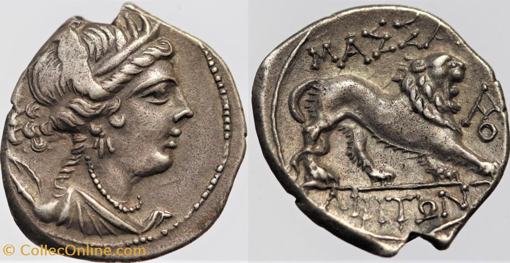 monnaies antiques av jc ap celtes massalia drachme legere au lion