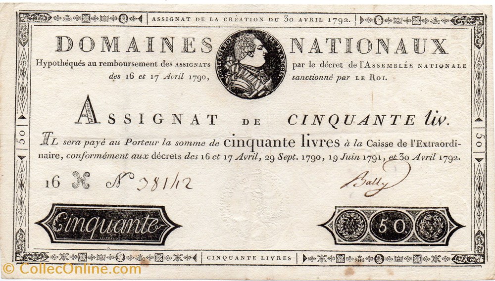 billets europe france assignat de 50 livres 30 avril 1792