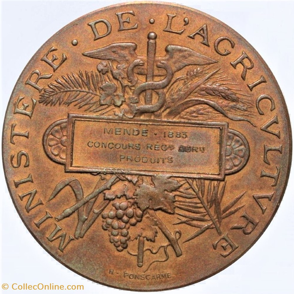 1883 - Produits agricoles 3 medailles france 1883 produits agricoles